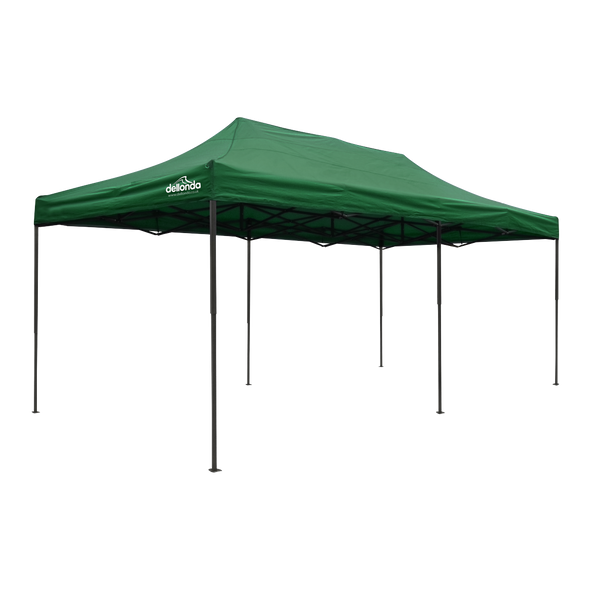 Dellonda Premium 3x6m Pop-Up Gazebo, Heavy Duty, PVC Coated, Water-Resistant Fabric, Supplied with Carry Bag, Rope, Stakes & Weight Bags - Dark Green Canopy