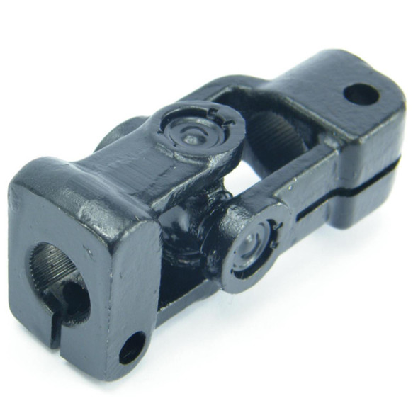 Direct Replacement Steering Shaft Universal Joint Upper for Defender & Discovery 1, black metal steering shaft joint with mounting holes.