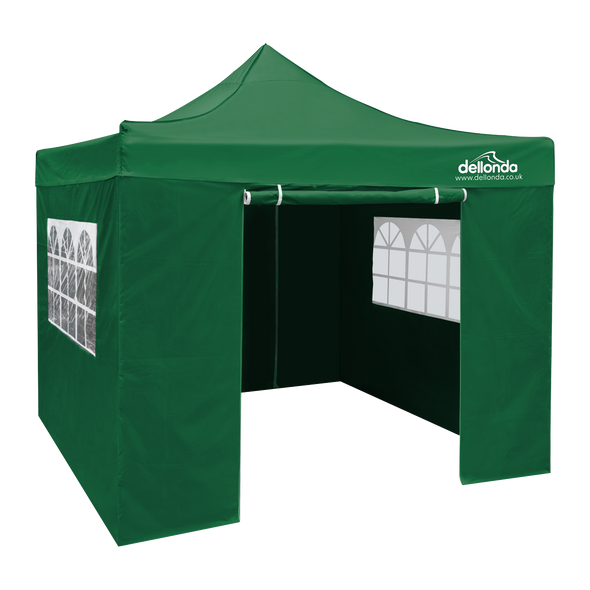 Dellonda Premium 2x2m Pop-Up Gazebo & Side Walls, PVC Coated, Water-Resistant Fabric with Carry Bag, Rope, Stakes & Weight Bags - Green
