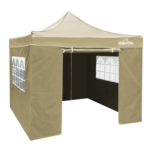 Dellonda Premium 3x3m Pop-Up Gazebo & Side Walls, PVC Coated, Water-Resistant Fabric with Carry Bag, Rope, Stakes & Weight Bags - Beige