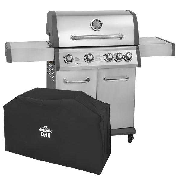 Dellonda 4+1 Burner Deluxe Gas BBQ Grill with Piezo Ignition & Thermometer & Cover - Stainless Steel