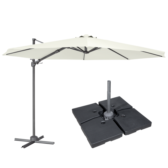 Dellonda Cantilever Parasol with 360° Rotation, Tilt, Cover & Base 3m - Cream