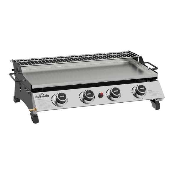 Dellonda 4 Burner Stainless Steel Portable Gas Plancha with Warming Rack 10kW