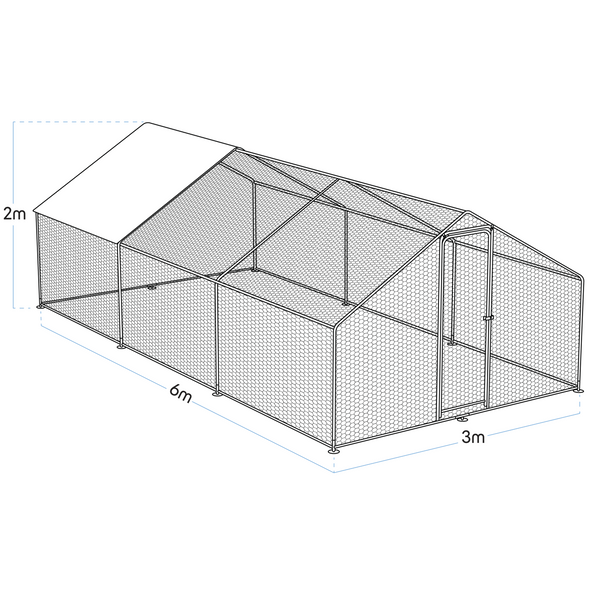 Dellonda Walk-In Galvanized Steel Chicken Run with Roof Cover & PVC Coated Chicken Wire - DG280