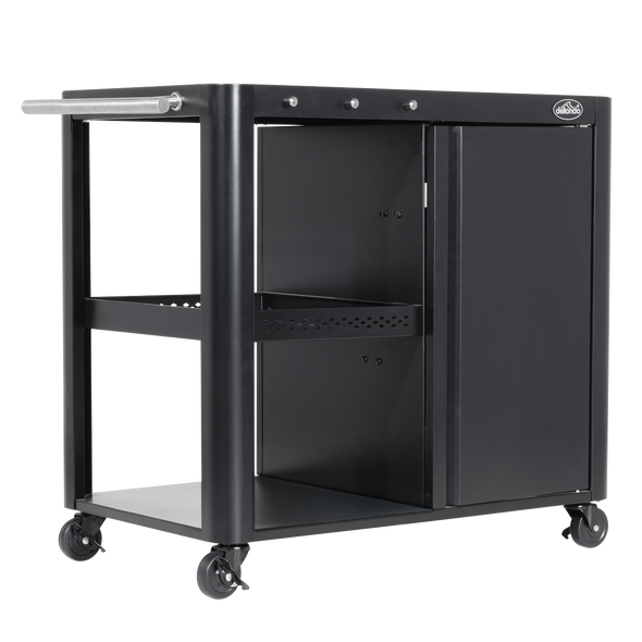 Dellonda BBQ/Plancha Workstation Trolley with Cupboard, Extension Table & Utensil Hooks, Black