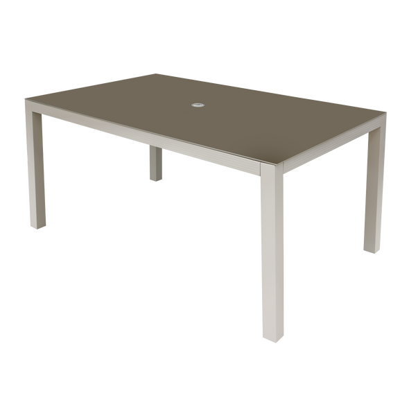 Dellonda Fusion Aluminium Garden Dining Table with Tempered Glass & Parasol Hole - Light Grey