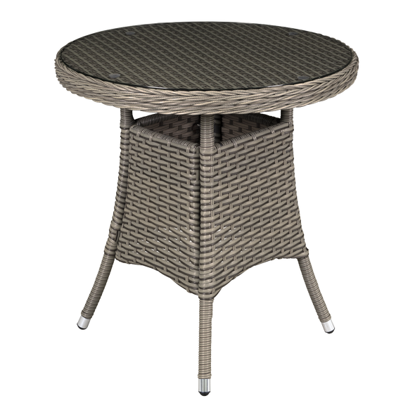 Dellonda Chester Rattan Wicker Round Outdoor Table with Tempered Glass Top