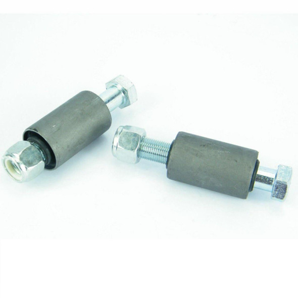 Direct Replacement Defender & Discovery 1 Rear Trailing Arm Bush Kit With Bolts, image showing a pair of metal bushings with threaded bolts and nuts.
