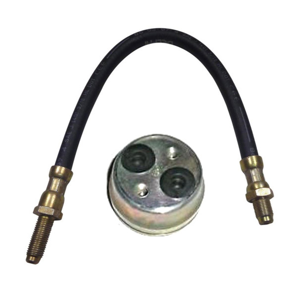 Direct Replacement Clutch Damper & Hose for Discovery 1 & Range Rover Classic 200/300 Tdi, automotive clutch damper with flexible hose and metal fitting.