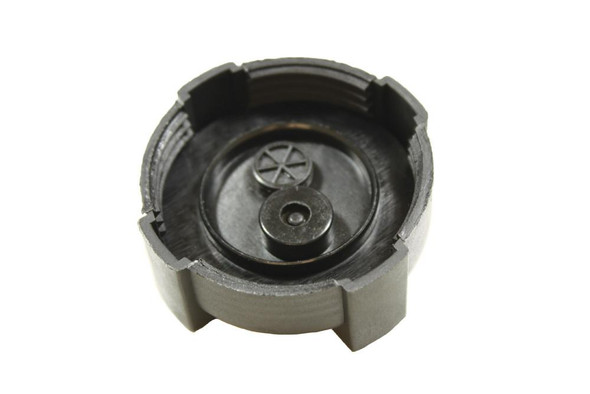 Direct Replacement Coolant Expansion Header Tank Cap for Defender Tdi, black plastic automotive radiator reservoir cap with internal components visible.