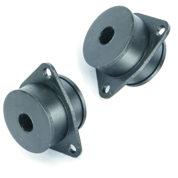 Direct Replacement Rear Trailing Arm Chassis Bush x2 for Defender Discovery 1, black metal automotive suspension bushings showing a cylindrical shape with mounting flanges.