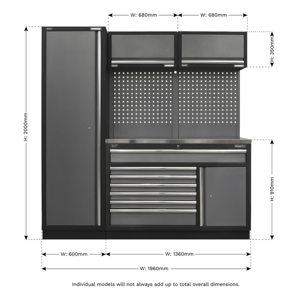 Superline PRO® Storage System with Stainless Steel Worktop 1.96m - APMSSTACK09SS