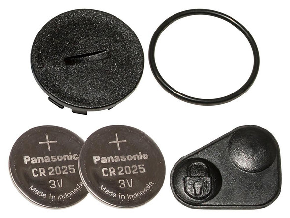 Direct Replacement Remote Key Fob Repair Kit for Range Rover P38, includes battery, rubber gasket, and key fob parts.