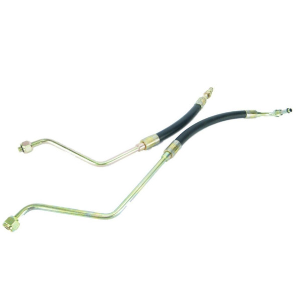 Direct Replacement Engine Oil Cooler Pipes for Discovery 1 & Defender 300TDi, metal and rubber oil cooler pipes with fittings for vehicle engine cooling system.