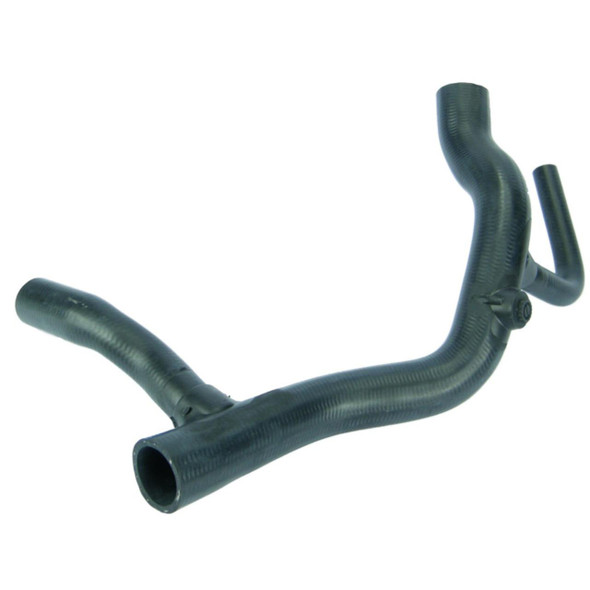Direct Replacement Top Coolant Hose for Defender Td5, black flexible automotive radiator hose with bends.