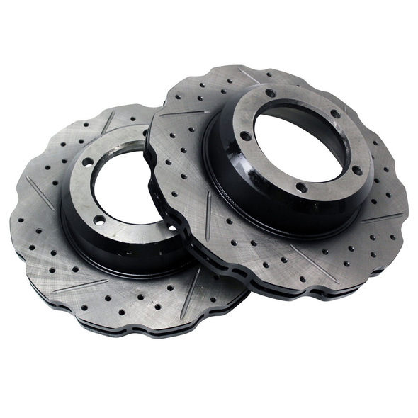 Terrafirma Wavy Cross Drilled & Grooved Brake Disc Solid Rear for Defender