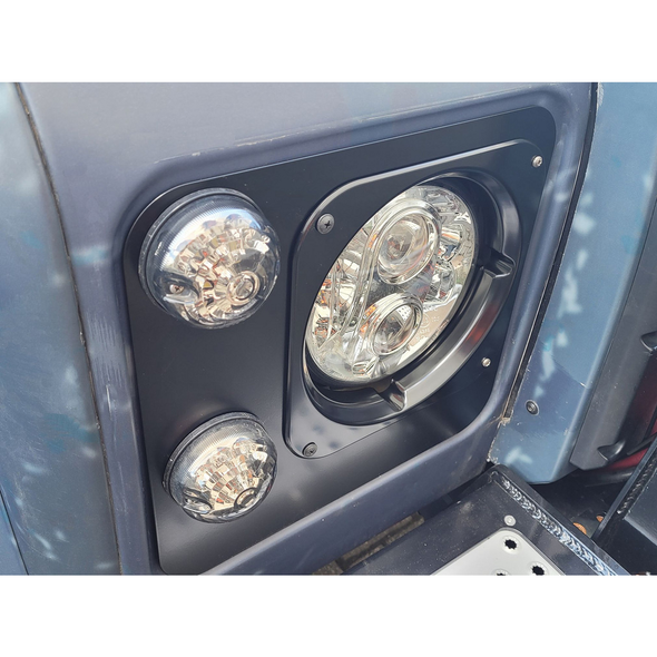 Defender retro headlamp trims and non-vented bezels by Terrafirma