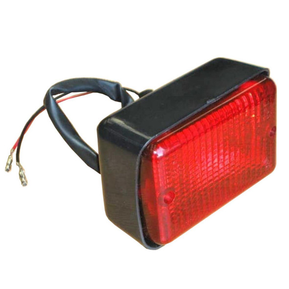 Direct Replacement Rear Fog Lamp PRC7254 - Enhanced Visibility, a red rectangular automotive fog light with wiring cable.