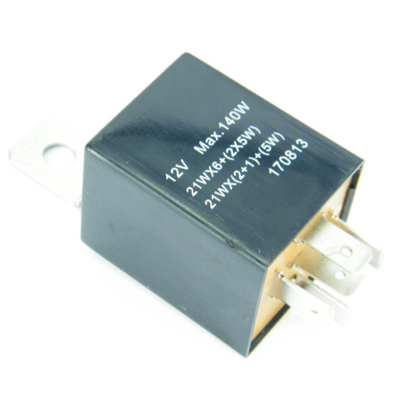 Direct Replacement Indicator Flasher Relay for Discovery 1, automotive part with black and metallic body used for vehicle turn signals.
