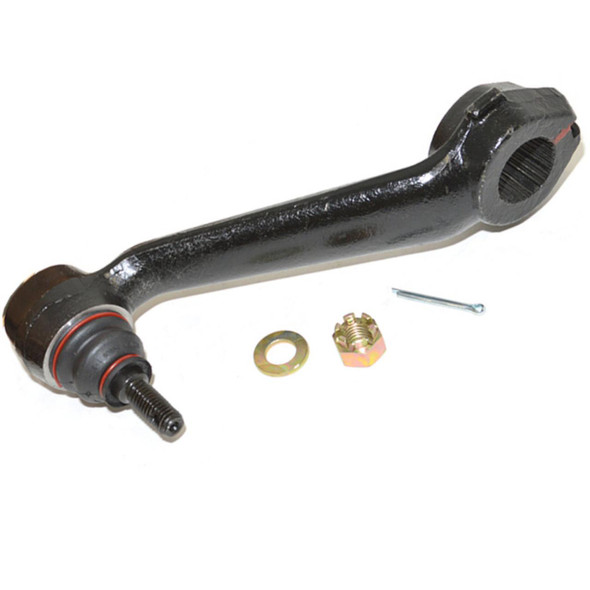 Direct Replacement Steering Box Drop Arm With Ball Joint Right Hand Drive for Discovery 1, black metal automotive steering component with mounting hardware.