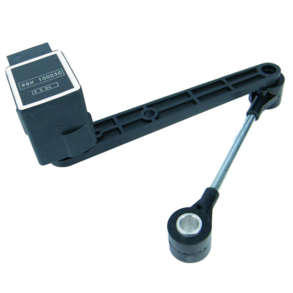 Direct Replacement Air Suspension Ride Height Sensor Rear for Range Rover L322, black sensor with metal rod and mounting bracket.