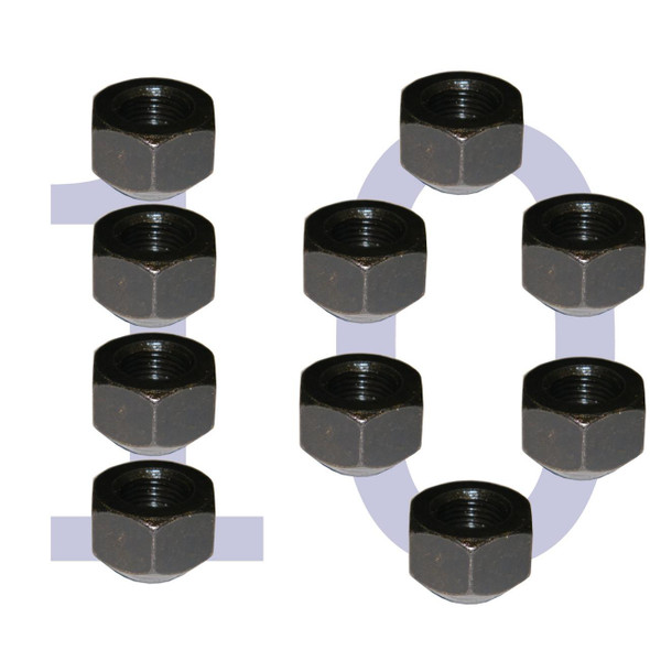 Direct Replacement Steel Wheel Nuts x10 for Defender & Discovery 1, set of ten black steel wheel nuts for vehicle wheel replacement.