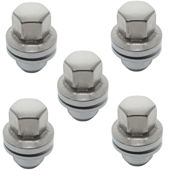 Direct Replacement Alloy Wheel Nut Set Of 5 for Range Rover L322, silver wheel nuts with black O-Ring