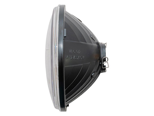 WIPAC 7-inch halogen crystal headlamp for Defender, right-hand drive vehicle, with black housing and clear lens for enhanced visibility and durability.