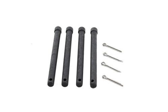 Direct Replacement Front Brake Pad Fitting Fit Kit Solid Discs for Discovery 1, image showing four black brake fitting pins and four metal cotter pins arranged in a row.