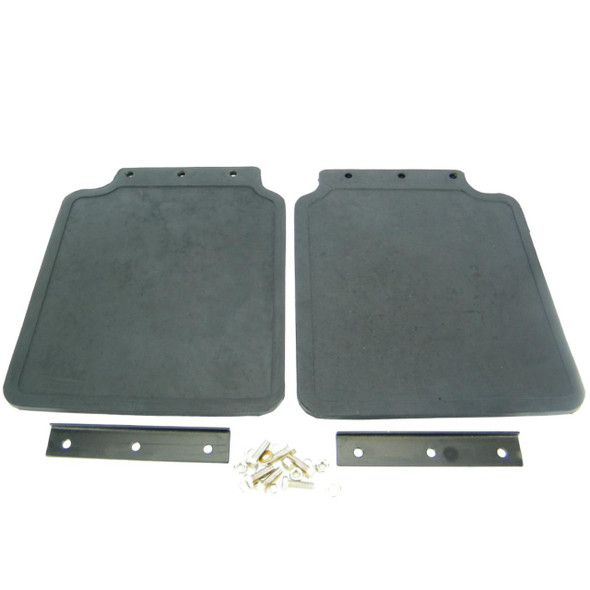 Direct Replacement Rear Mudflap Set for Land Rover Discovery 1, black mudguards for rear wheels with mounting hardware.