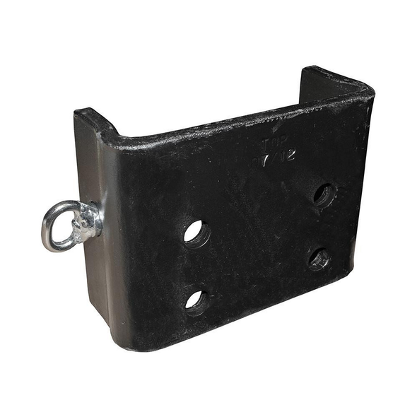 Dixon Bate Saddle Slider Tow Bracket, black metal tow bracket with multiple holes and a metal ring attachment.