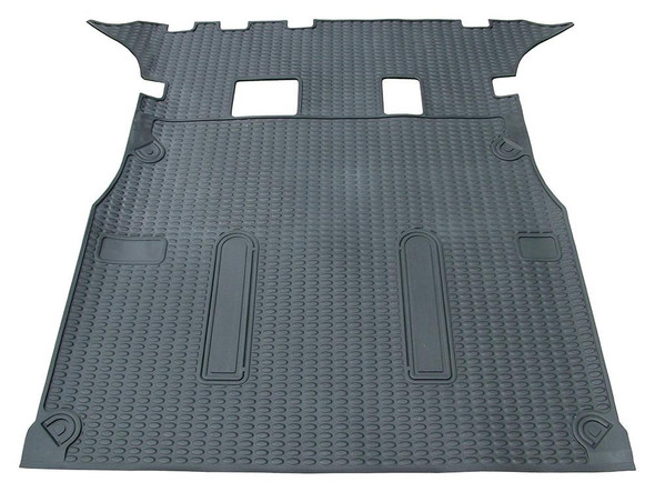 Direct Replacement Rubber Loadspace Boot Mat Full Length for Discovery 2, a black rubber cargo area liner with textured surface and cut-out sections for vehicle fittings.