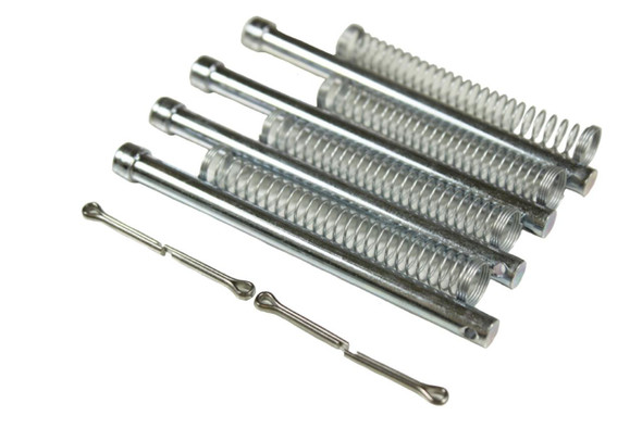 Direct Replacement Front Brake Pad Fitting Kit - Vented Discs for Defender/Discovery 1, set of metal spring clips and brake pin replacements for vehicle brake system repair.