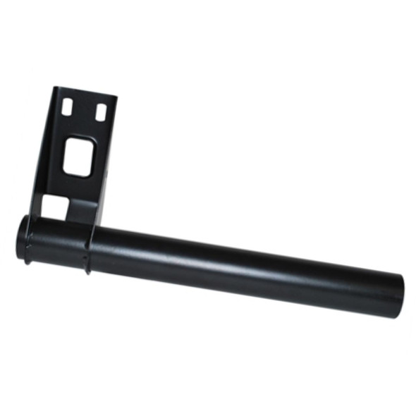 Direct Replacement Rear Left Tubular Chassis Outrigger for Defender 90, black metal outrigger with mounting bracket for vehicle chassis protection and reinforcement.