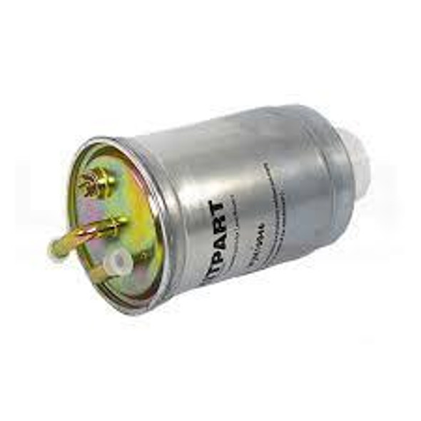 Direct Replacement Diesel Fuel Filter 2.0TD Rover L Series for Freelander, cylindrical metal fuel filter with inlet and outlet connections for diesel engine