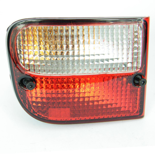 Product: Direct Replacement Rear Tail Light Lamp Left Hand for Freelander 1, showing a close-up of the automotive tail light with red and clear sections for vehicle rear illumination.
