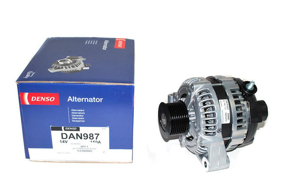 Denso Alternator for Discovery 3 2.7 TDV6, automotive engine alternator with packaging box and metal pulley.