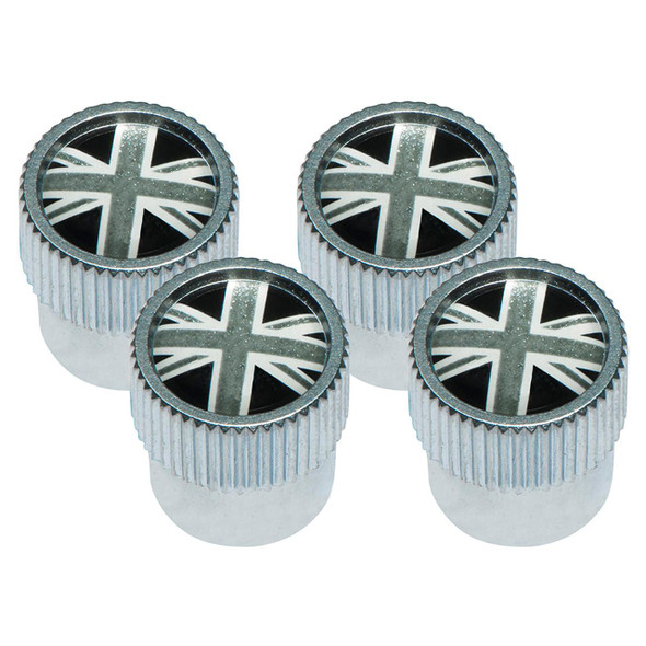 Genuine Land Rover Tyre Valve Cap 4 Piece, metallic tyre valve covers with Union Jack design.