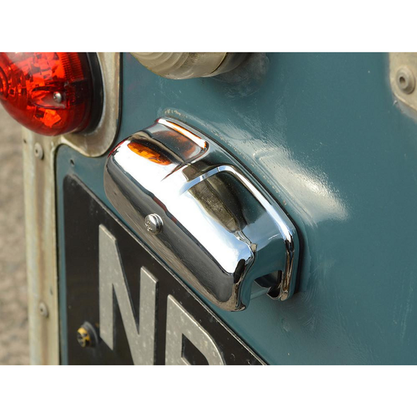 Britpart Replacement Number Plate Light in Chrome - XFC100550CH, chrome finish, LED light, for Defender and Series vehicle license plate illumination.
