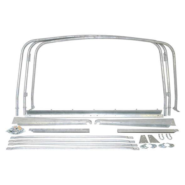 Britpart Hood Stick Kit for Series LWB, automotive hood stick mounting kit with metal bars, brackets, hooks, and hardware components for vehicle hood support.
