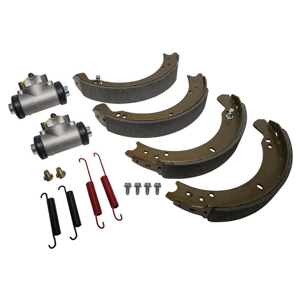 Britpart Rear Brake Kit - DA6508 for Defender 90, with brake shoes, wheel cylinders, springs, and hardware for vehicle braking system.