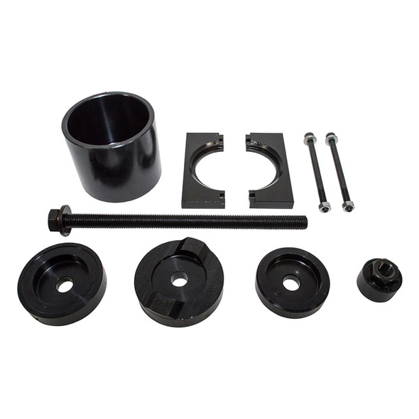 Laser Bush Removal & Installer Tool Laser for Discovery 3/4 & Range Rover Sport, black metal parts and tools for laser-based bush removal and installation.