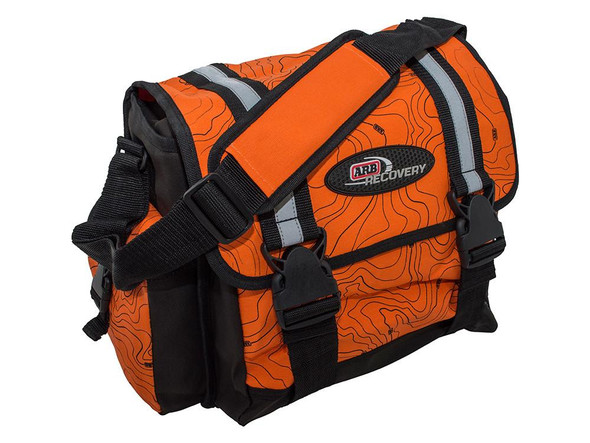 ARB 4X4 Accessories ARB Winch Pack Large Recovery Kit Bag, orange and black with topographic map pattern and sturdy straps. ARB 4X4 Accessories ARB Winch Pack Large Recovery Kit Bag, orange and black with topographic map pattern and sturdy straps.