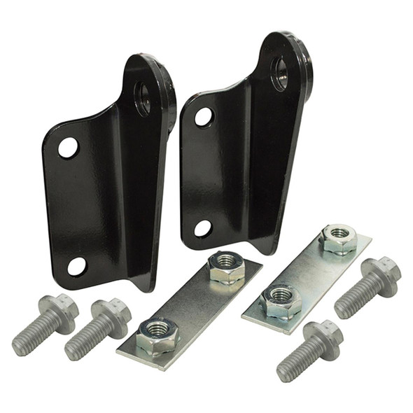 Britpart Tailboard Hinge Bracket Kit for Defender & Series, black metal hinge brackets with bolts and nuts for vehicle tailgate installation.