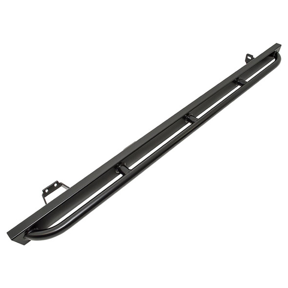 Britpart Rock & Tree Sliders for Defender 110, black metal protective side step bars with mounting brackets