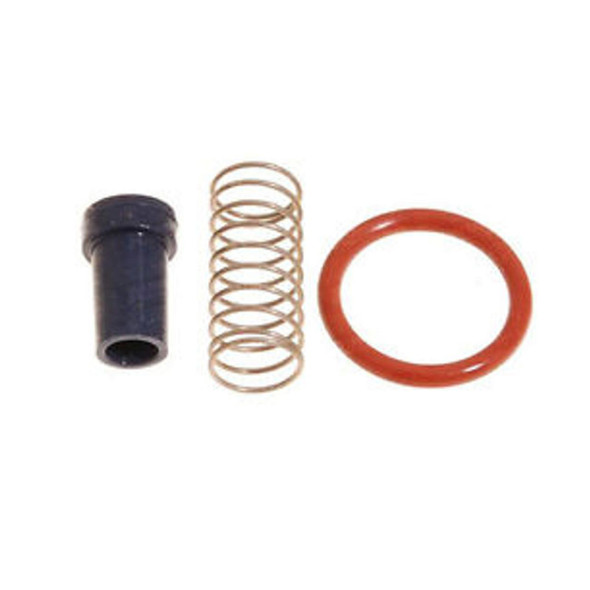 Direct Replacement Air Suspension Compressor Valve Overhaul Kit for Discovery 3/4 & Range Rover Sport, image of black valve, metal spring, and rubber O-ring.