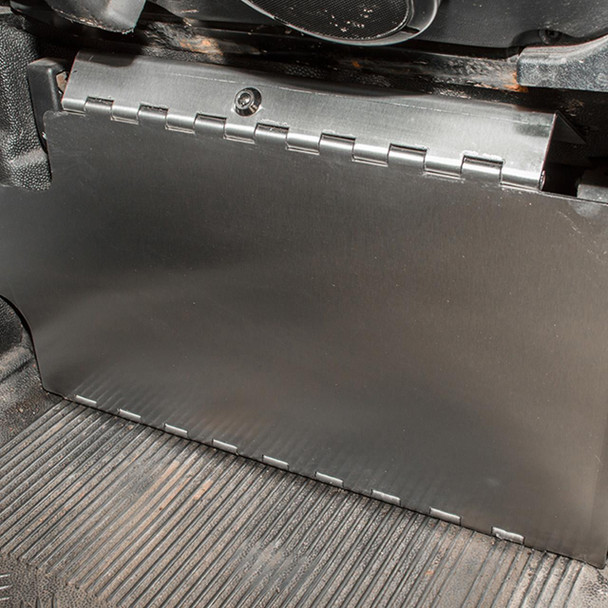Britpart X-Defend Pedal Lock for Defender, metal pedal lock attached to vehicle floor for security.