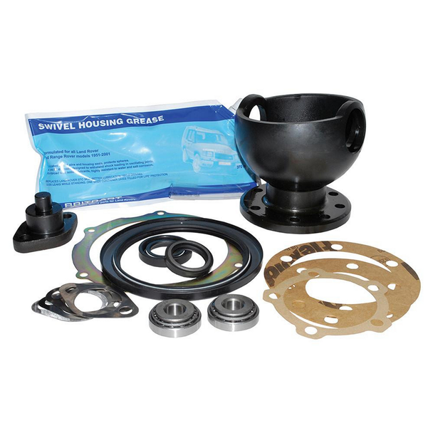 Britpart Swivel Housing Overhaul Kit - DA3165 for Discovery 1, overview of repair kit components including seals, bearings, gaskets, and housing