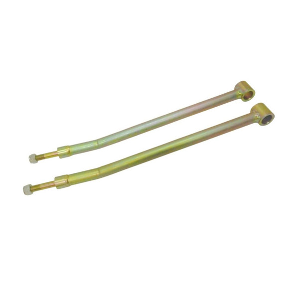 Terrafirma Discovery 1 Heavy Duty Rear Trailing Radius Arms, image of two metallic yellowish-green radius arms for off-road vehicle suspension