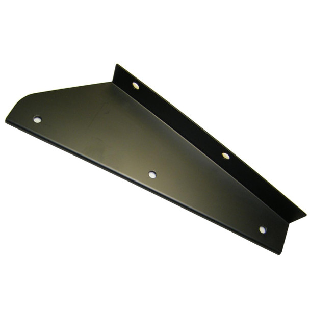 Product: Direct Replacement Front Right Mud Flap Bracket for Defender, image shows a black metal bracket with pre-drilled holes for mounting. Product: Direct Replacement Front Right Mud Flap Bracket for Defender, image shows a black metal bracket with pre-drilled holes for mounting.